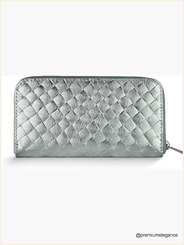 Genuine Metallic Suede Wallet With Full Zip Closure & Woven Texture - Elegant